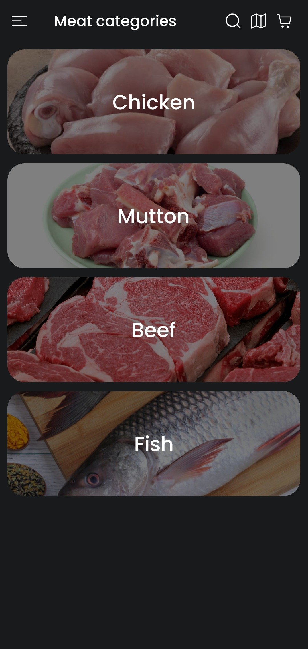 Meat categories screen