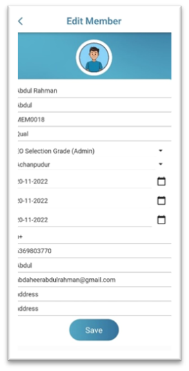 Edit member screen